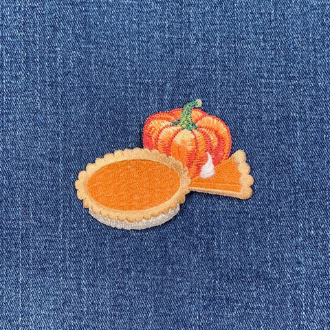 Pumpkin Pie Applique Patch - Thanksgiving Dessert Food Embroidered Badge 2.75" (Iron On)