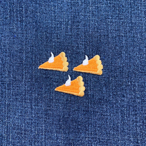 3-Pack Pumpkin Pie Applique Patch - Embroidered Thanksgiving Dessert Badge 1-1/8" (Iron On)