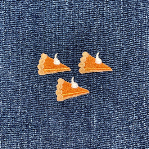 3-Pack Pumpkin Pie Applique Patch - Embroidered Thanksgiving Dessert Badge 1-1/8" (Iron On)