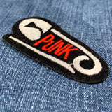 Punk Safety Pin Patch - Metallic Silver Embroidered Badge 3.25" (Iron Or Sew On)
