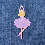 Ballerina Applique Patch - Ballet Dancer Purple Dress Pink Beads Shimmery Badge 3-1/8" (Iron on)