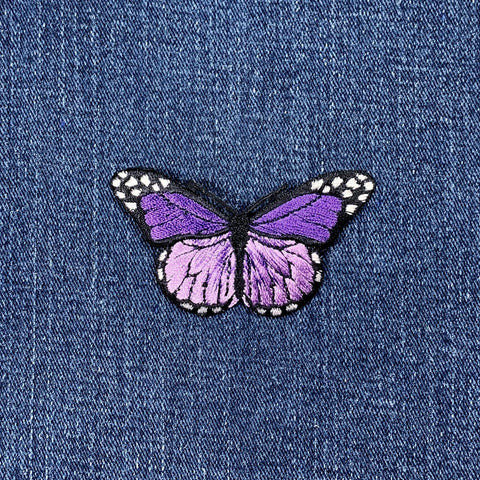 Purple Butterfly Applique Patch - Embroidered Insect Badge 2-7/8" (Iron On)