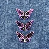 3-Pack Butterfly Applique Patch - Embroidered Sequin Purple Insect Badge 1-3/8" (Iron On)