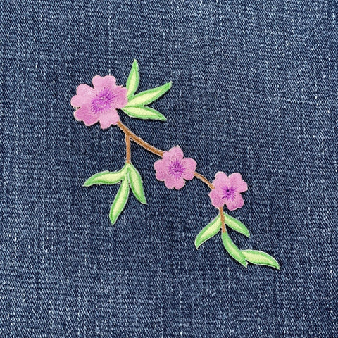 Flowers & Vine Applique Patch - Embroidered Spring Garden Badge 4" (Iron On)