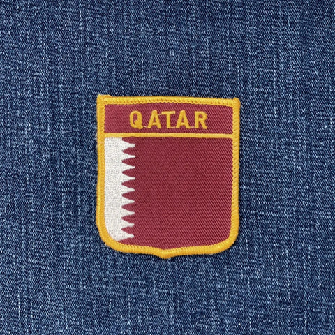 Qatar Patch - Embroidered Flag Shield Badge 2.75" (Iron Or Sew On)