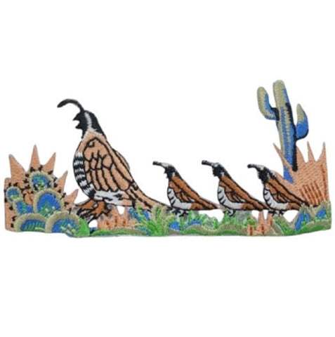 Quail Family Applique Patch - Chicks Birds Cactus Desert Embroidered Badge 3.5" (Iron on)
