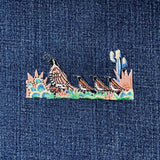 Quail Family Applique Patch - Embroidered Chicks Birds Cactus Desert Badge 3.5" (Iron On)