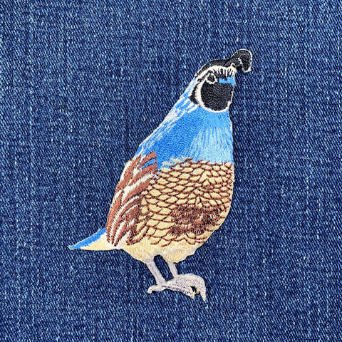 Quail Applique Patch - Embroidered California Bird Badge 3-3/8" (Iron On)