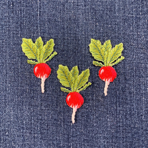3-Pack Radish Applique Patch - Embroidered Turnip Vegetable Badge 2" (Iron On)