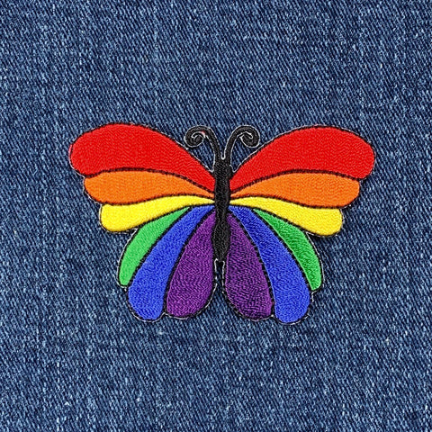 Rainbow Butterfly Patch - Embroidered Insect Badge 2.75" (Iron On)