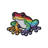 Colorful rainbow frog patch on a white background