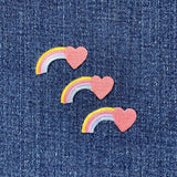 3-Pack Rainbow & Heart Applique Patch - Cute Mini Embroidered Badge 1.25" (Iron On)