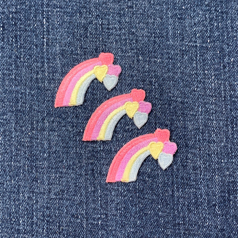 3-Pack Rainbow Hearts Applique Patch - Cute Embroidered Badges 1-3/8" (Iron On)