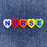 Nurse Applique Patch - Rainbow Hearts Embroidered Badge 4" (Iron On)