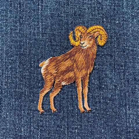 Ram Applique Patch - Embroidered Big Horned Sheep Animal Badge 2.5" (Iron On)