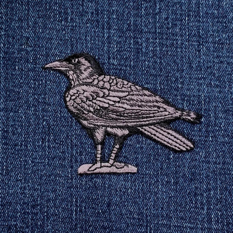 Raven Applique Patch - Embroidered Bird Badge Facing Left 3" (Iron On)