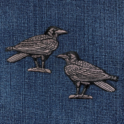 2-Pack Raven Applique Patch Set - Embroidered Bird Badges 3" (Iron On)