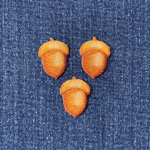 3-Pack Acorn Applique Patch - Embroidered Fall & Autumn Nature Badge 7/8" (Iron On)