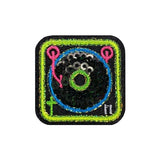 Colorful patch with a record player design on a white background