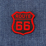 Route 66 Patch - Embroidered Highway Sign Badge 2.5" (Iron On, Red)