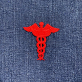 Red Caduceus Applique Patch - Doctor Nurse EMT Paramedic Medic Embroidered Badge 2-1/4" (Iron On)