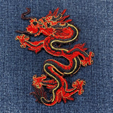 Large Red Dragon Applique Patch - Embroidered Power Strength Luck Badge 4.5" (Iron On)
