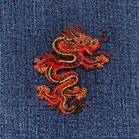 Red Dragon Applique Patch - Embroidered Power Strength Good Luck Badge 3" (Iron On)
