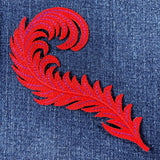 Red Feather Patch - Embroidered Decorative Fashion Applique 4-7/8" (Iron On)