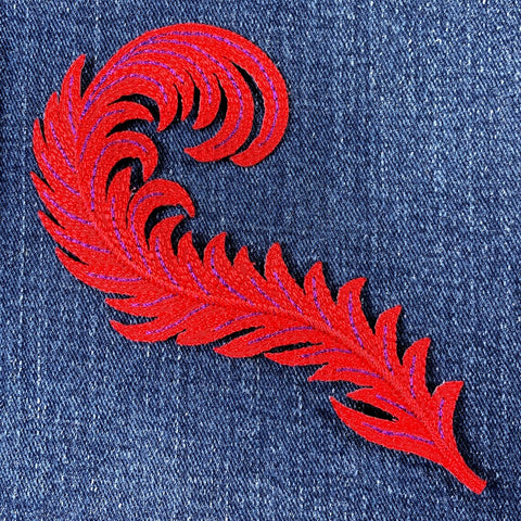 Red Feather Patch - Embroidered Decorative Fashion Applique 4-7/8" (Iron On)