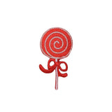 Red lollipop-shaped candy with a white background