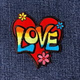 Love Daisies & Heart Applique Patch - Embroidered Flower Hippie Badge 3-1/8" (Iron On)