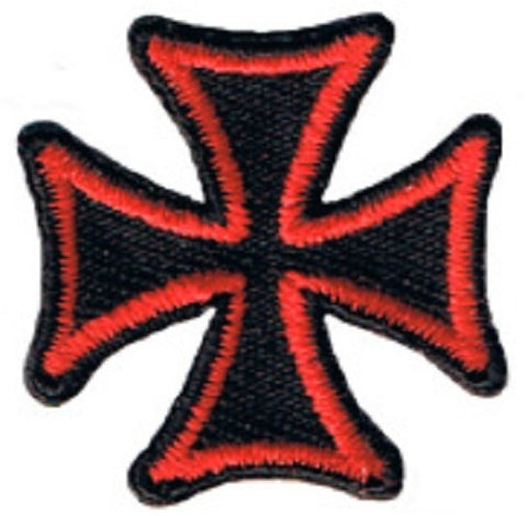 Maltese Cross Applique Patch - Black Red Protection Honor Badge 1" (3-Pack, Iron on)