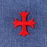 Patonce Applique Patch - Red Cross Fleury Fleur de Lis Embroidered Badge 2-1/16" (Iron On)