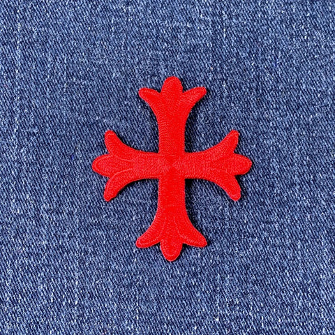 Patonce Applique Patch - Red Cross Fleury Fleur de Lis Embroidered Badge 2-1/16" (Iron On)