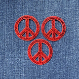 3-Pack Sequin Peace Sign Applique Patch - Red Embroidered World Peace Badge 1.5" (Iron On)