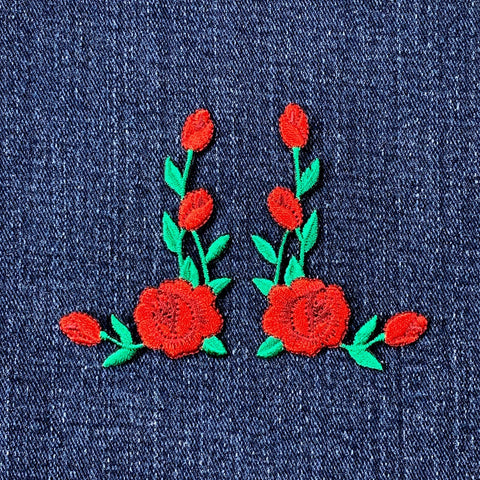 2-Pack Rose Applique Patch Set - Embroidered Flower Badges 2-3/8" (Iron On)
