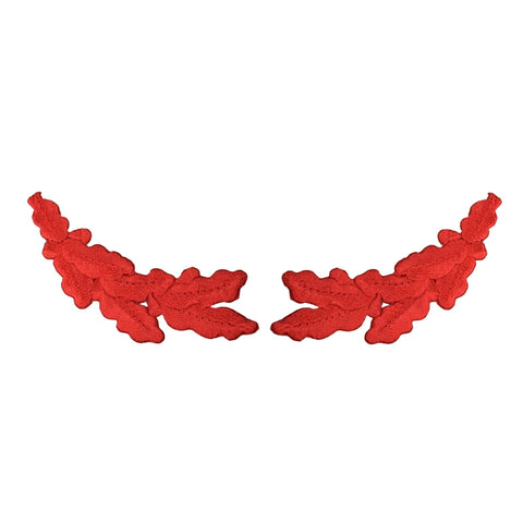 Red oak leaf embroidered patches also known as scrambled eggs, on a white background