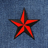 Red & Black Nautical Star Patch - Embroidered 3D Style Badge 3" (Iron Or Sew On)