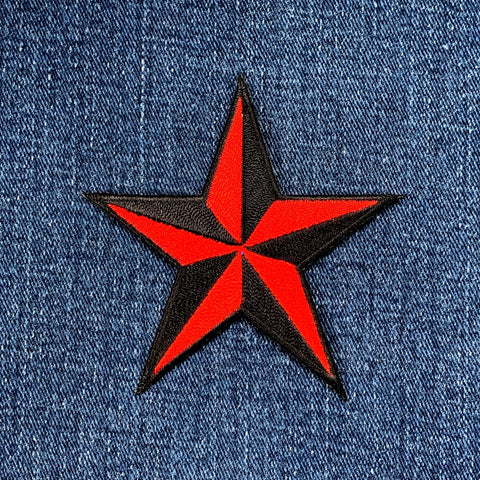 Red & Black Nautical Star Patch - Embroidered 3D Style Badge 3" (Iron Or Sew On)