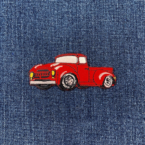 Red Truck Applique Patch - Embroidered Car Collector Badge 3" (Iron On)