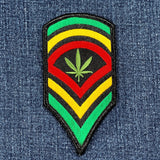 Ganja Stripes Patch - Embroidered Reggae Music Cannabis Pot Leaf Rasta Badge 4" (Iron Or Sew On)