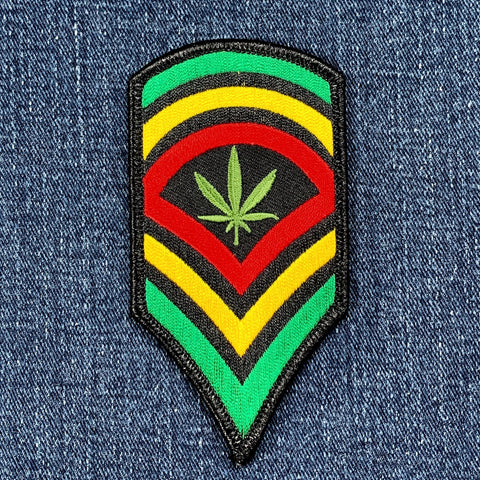Ganja Stripes Patch - Embroidered Reggae Music Cannabis Pot Leaf Rasta Badge 4" (Iron Or Sew On)