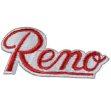 A red and white embroidered patch with the word 'RENO' in the center.