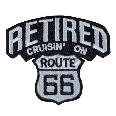 Route 66 Applique Patch - Retired Cruisin' on Rt. 66 Embroidered Badge 3-1/8" (Iron on)