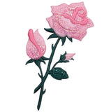 Pink Rose Applique Patch - Embroidered Flower Badge 4.75" (Iron On)