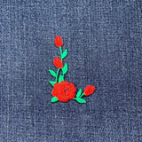 Rose Stem Applique Patch - Embroidered Flower Badge Facing Right 2-3/8" (Iron On)
