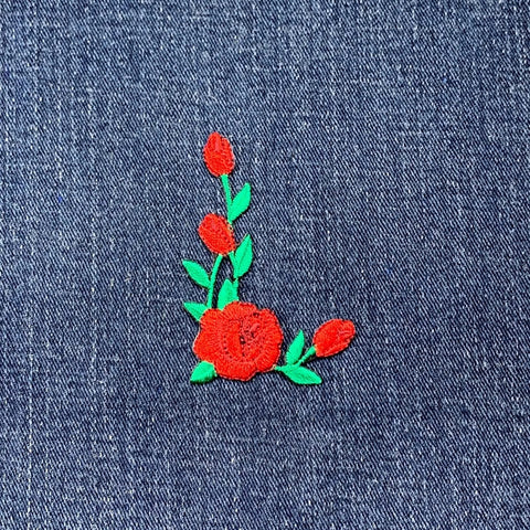 Rose Stem Applique Patch - Embroidered Flower Badge Facing Right 2-3/8" (Iron On)
