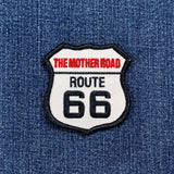 Route 66 patch on a denim background