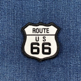 Route 66 patch on a denim background