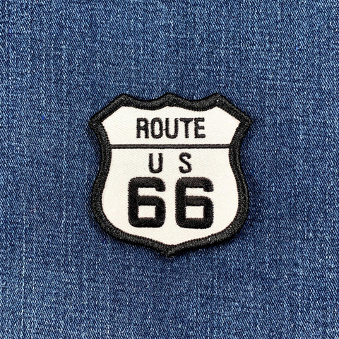 Route 66 patch on a denim background